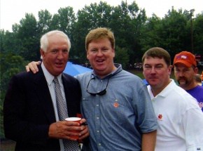 Clay Thomas (far right) tailgates with Kappa Sigma brother, Andy Craig, and former Clemson coach, Danny Ford. Image Credit: Photo provided by the Clay Thomas Family.