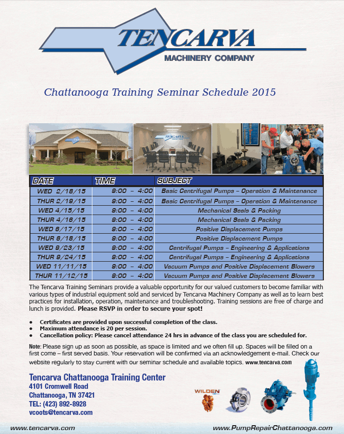 Tencarva Chattanooga Training Center 2015 Schedule